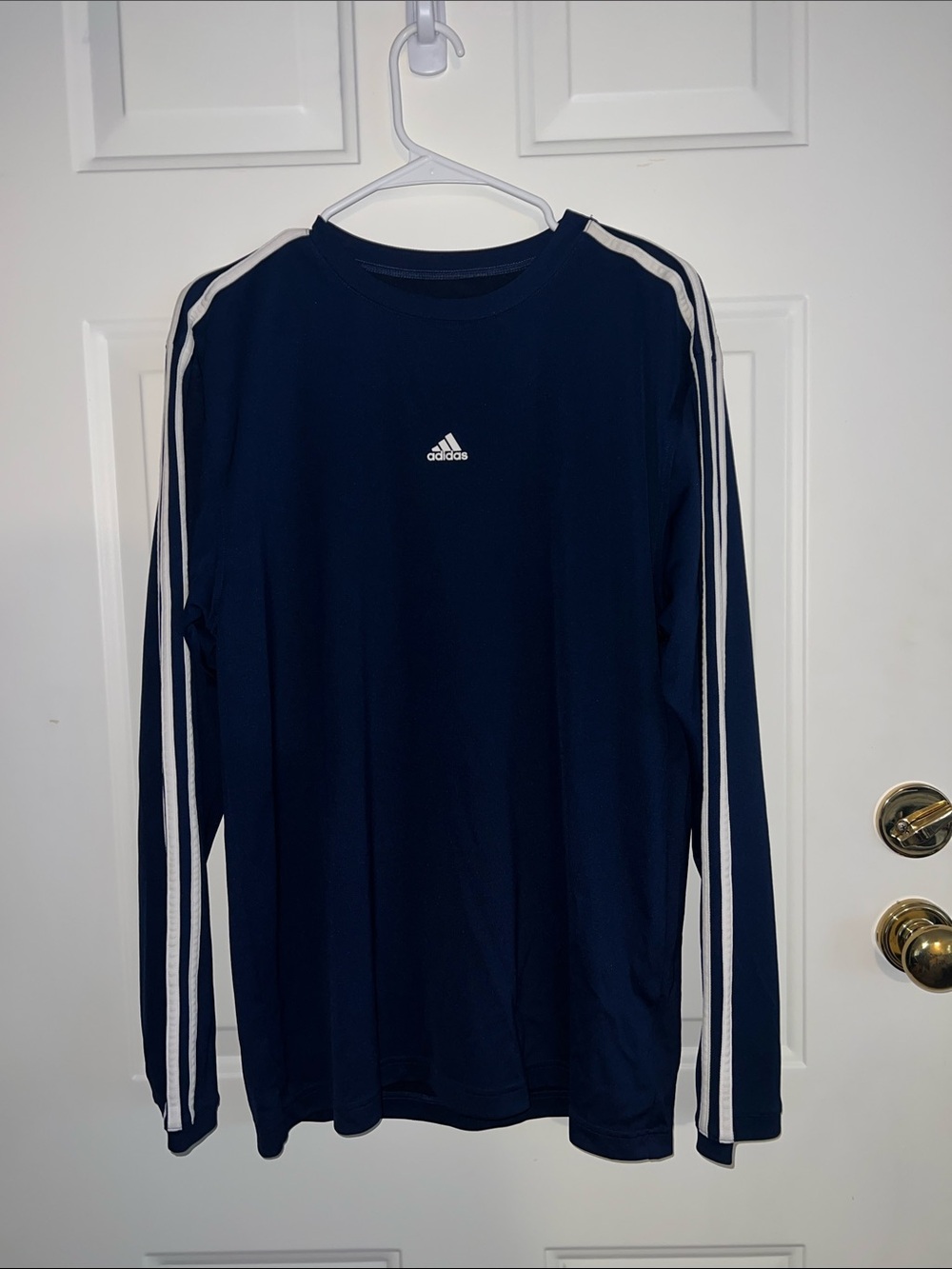 adidas Navy Long Sleeve Three-Stripe Performance Tee